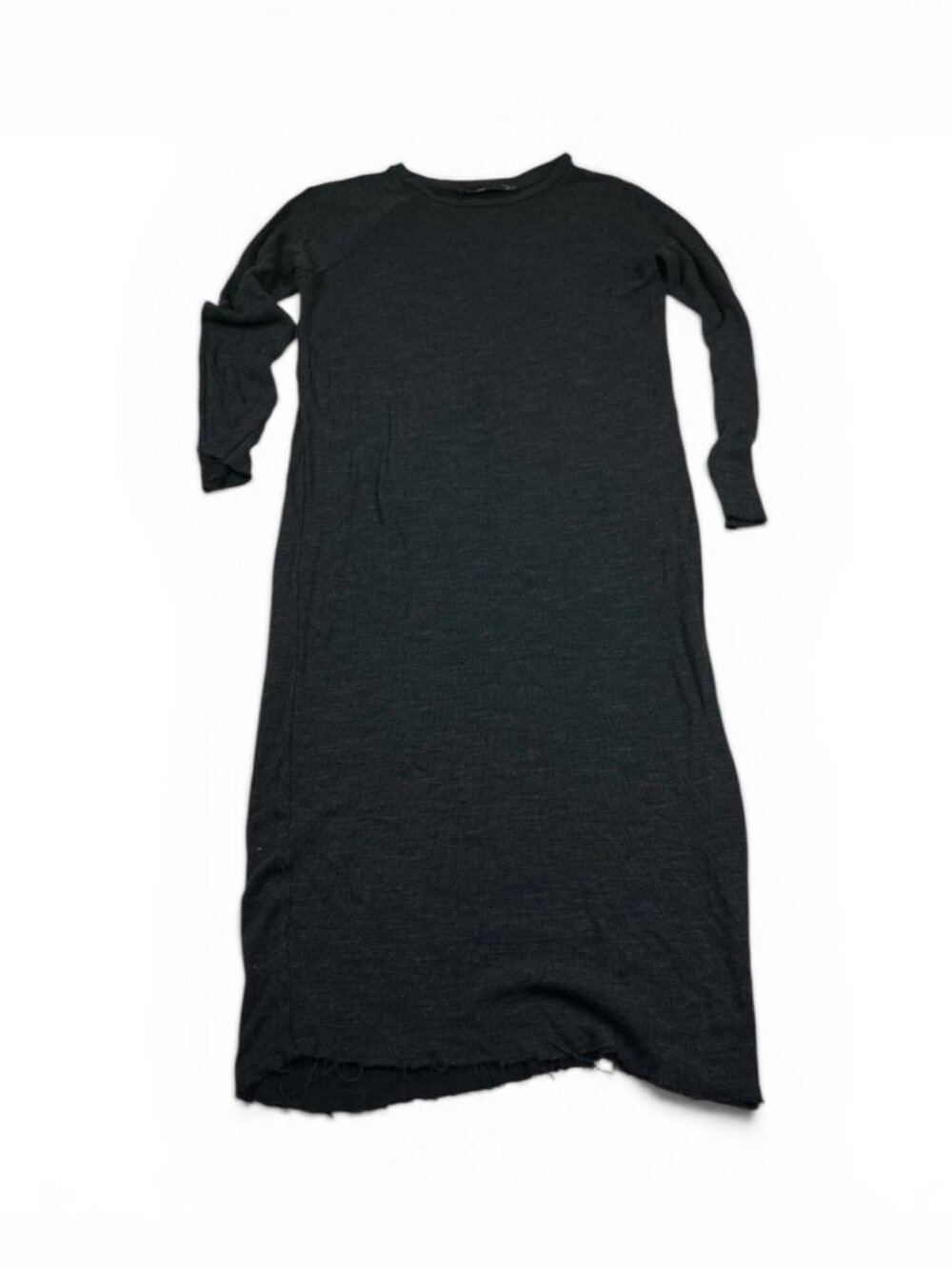 ZARA TRF Midi Black Dress Long Sleeve Frayed Quiet Luxe Soft Knit Stretch SMALL